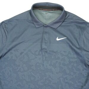 Nike Tiger Woods Collection Polo Men Medium Navy Blue Dri-FIT ADV Camo Snap Golf